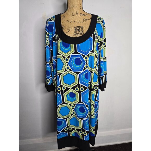 Erica Hannah Neon Blue Mod Print Dress Bell Sleeves Mod - Picture 13 of 13